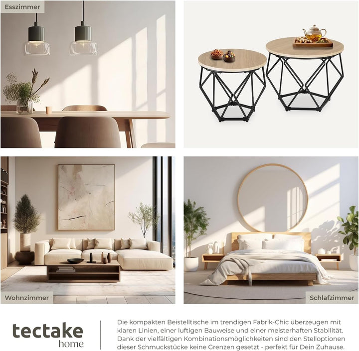 tectake Couchtisch 2er Set, Beistelltisch in Diamantform, Industrie-Design, für Wohnzimmer Schlafzim