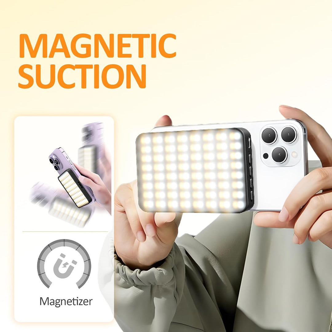 128LED Magnetisches Selfie Licht, 3000K-6500K 3 Lichtmodi Handylicht mit, 2000mAh Akku Videolicht mi
