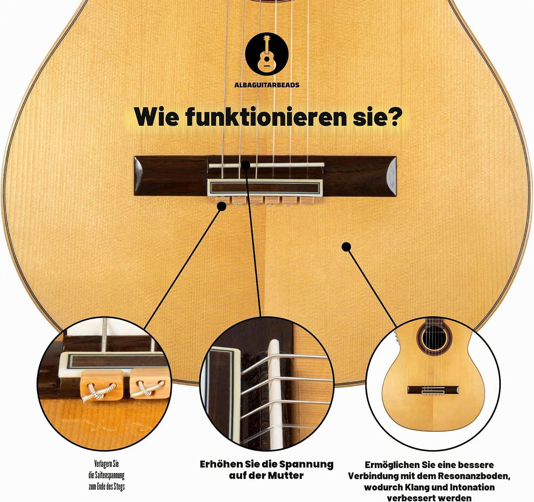 Klassische Gitarren Bridge Beads - Helles Holzmuster Tie Blocks für Nylon &amp; Carbon Saiten - Passend