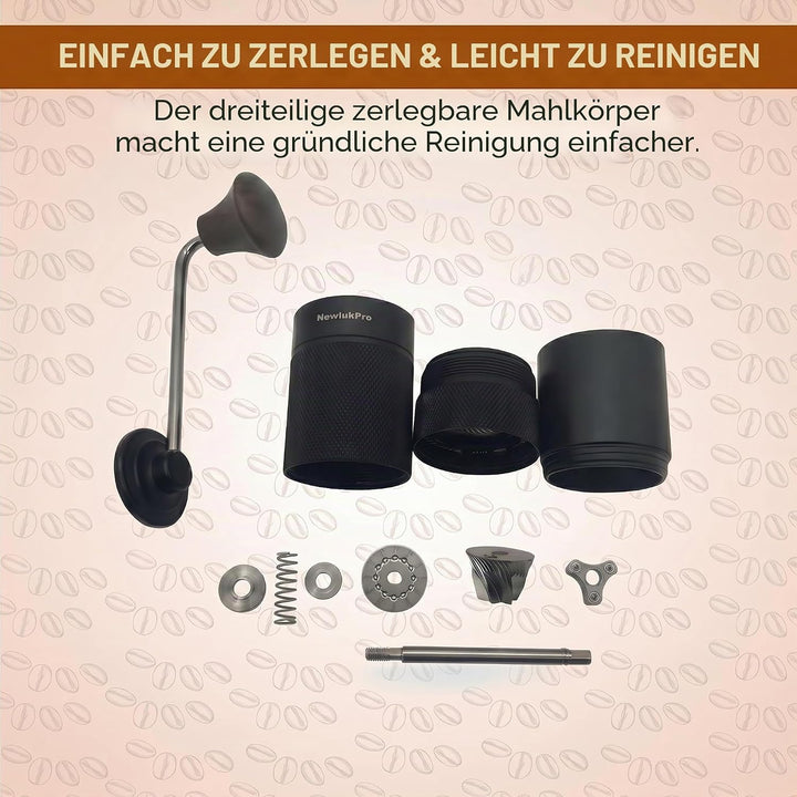 NewlukPro M6 Kaffeemühle Handbuch, Kapazität 25g, Hand Kaffeemühle Sharp Hexagonal Mahlkern, tragbar