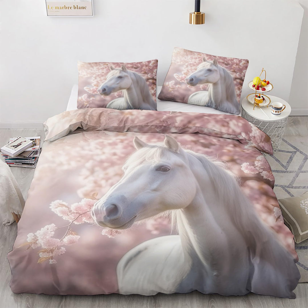 GEDAEUBA Bettwäsche 135x200 Pferde Mädchen - Pferdemotiv Bettbezug 135 x 200 2er Set, Wendebettwäsch