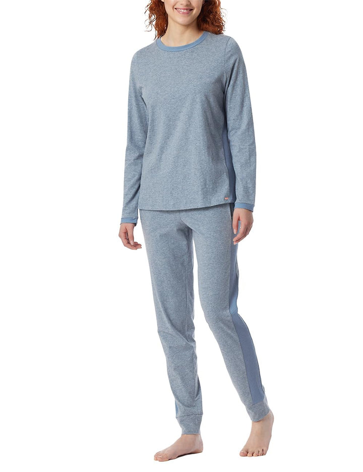 Schiesser Damen Schlafanzug Set lang weiche Baumwolle - Nightwear 44 Jeans-mel._181242, 44 Jeans-mel
