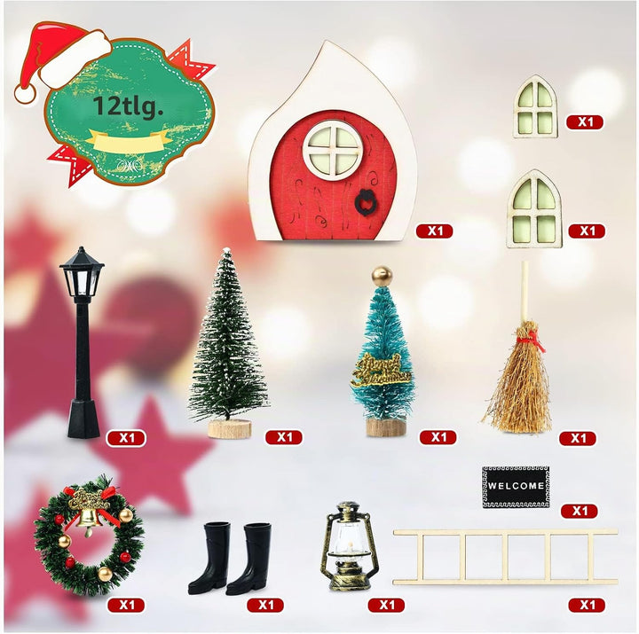 Wichtel Zubehör Weihnachten, 12 PCS Wichteltür Zubehör, Miniatur Wichtel Zubehör, Nachts Leuchtende