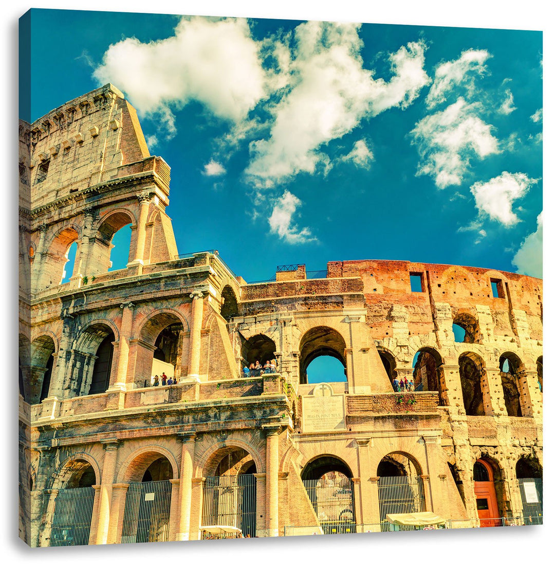 Colosseum bei Tag in Rom, Format: 70x70 auf Leinwand, XXL riesige Bilder fertig gerahmt mit Keilrahm