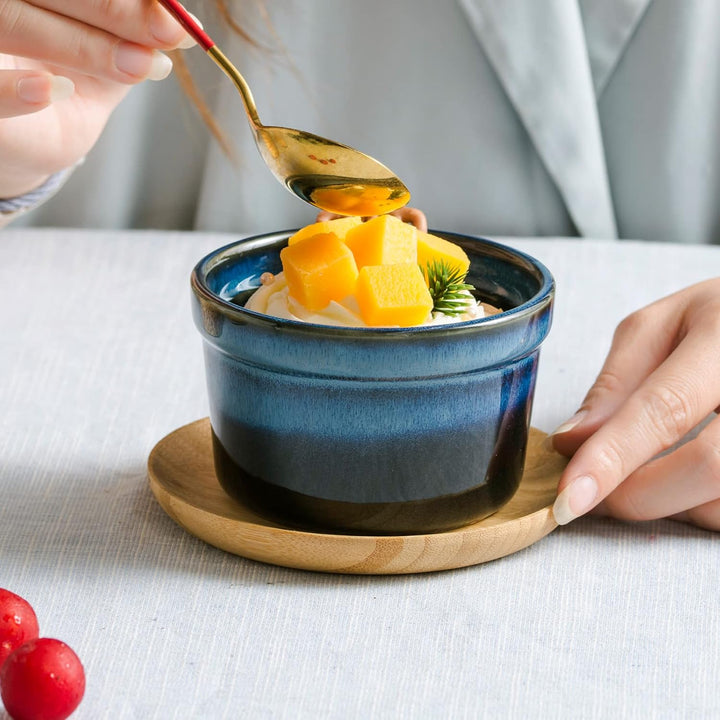 4 Stück Soufflé Förmchen, 240mL Creme Brulee Schälchen, Pastetenform, Kleine Auflaufformen, Mini Auf