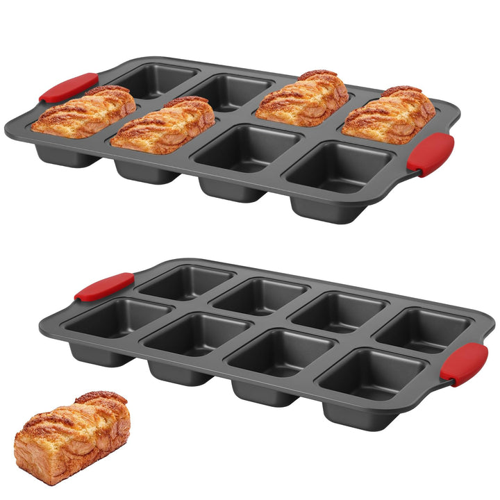 Hejo 2 Stück Mini Brötchen Backform, 8 Mulden Aus Karbonstahl Mini-Kastenform mit Silikongriff, BPA-