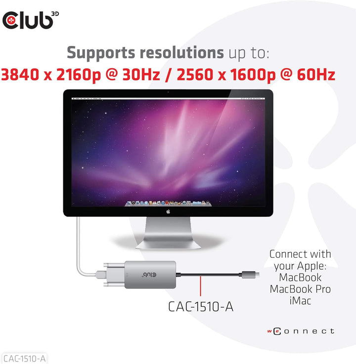 Club 3D 3D Gen1 Type-C auf Dual Link DVI-D HDCP Off Version Aktiver Adapter S/B für Apple Cinema Dis