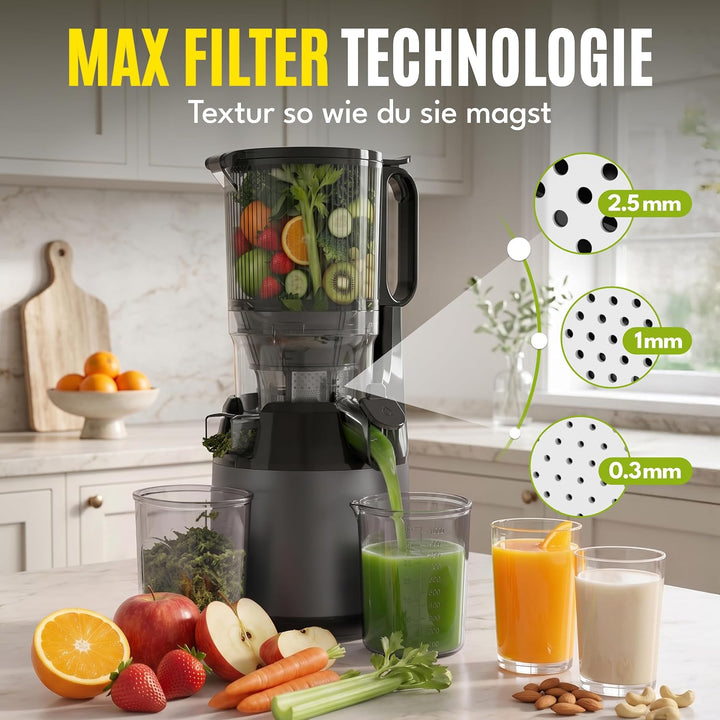 LEBENLANG Entsafter Slow Juicer - Inkl. Rezeptbuch &amp; Grosse 130mm Öffnung I Perfekt für Obst ganze F