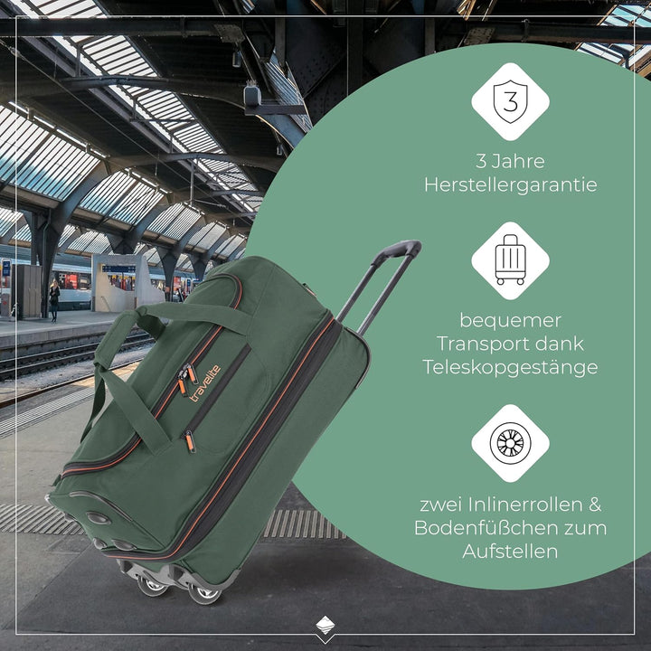 travelite 2-Rad Trolley Reisetasche Gr. S mit Dehnfalte, Gepäck Serie BASICS: Weichgepäck Reisetasch