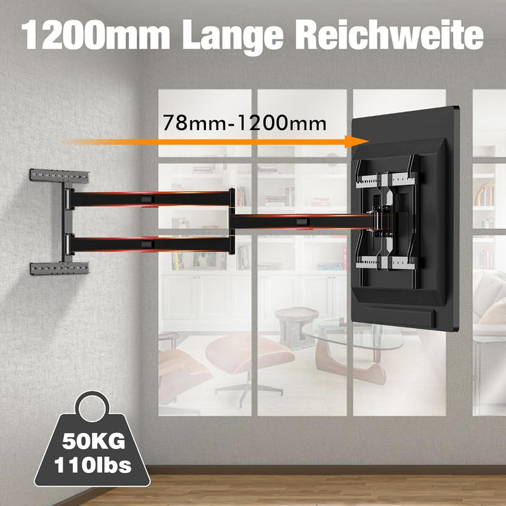 1200mm Wandabstand, Tv Wandhalterung, Langer Schwenkarm, Neigen, Schwenken, Rotieren, Ausziehen, 32-
