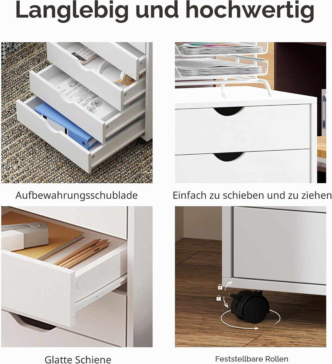 soges Vertikaler Aktenschrank mit 7 Schubladen, mit Rollen, mobiler Aktenschrank unter dem Schreibti