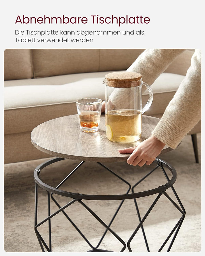 VASAGLE Couchtisch rund, 2er Set, Wohnzimmertisch, Beistelltisch, Vintage-Flair, abnehmbare Tischpla