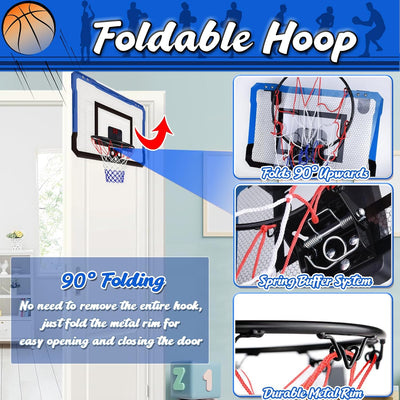 TEUVO Mini Basketballkorb Indoor Kinder mit 4 Ball, Tür Basketballkorb für Zimmer & Büro & Elektroni