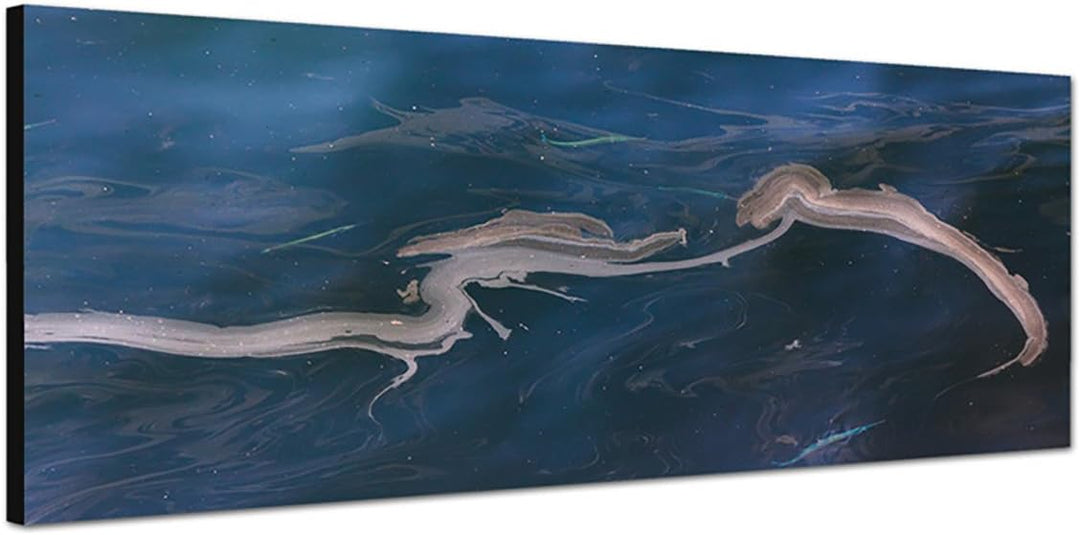 Paul Sinus Art Panoramabild auf Leinwand und Keilrahmen 150x50cm Meer Wasser Öl Schlieren