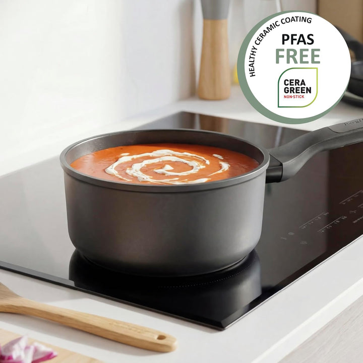BergHOFF Leo Stone+ Antihaft-Kochtopf (18cm) - Topf induktion - Stielkasserole mit Deckel - Topf gro