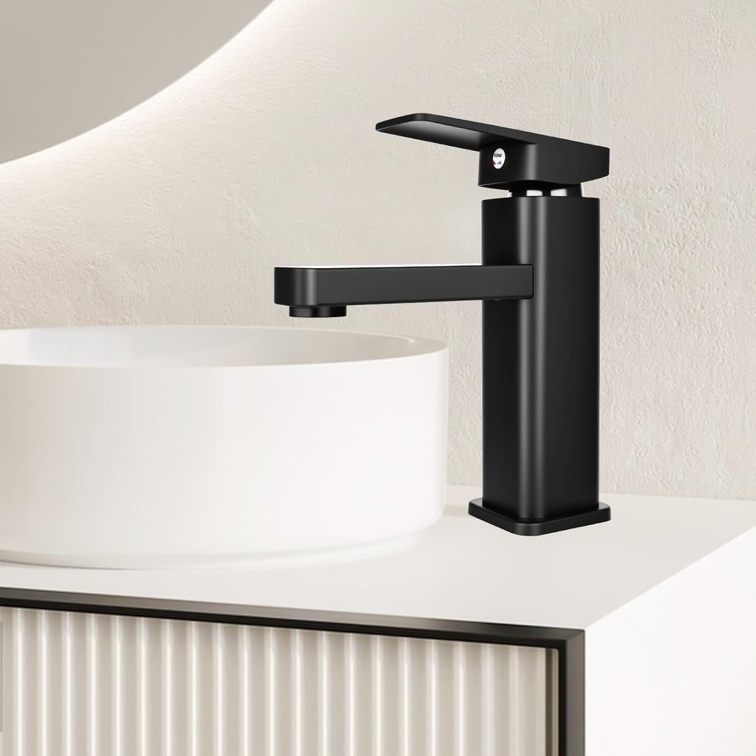 Wasserhahn Bad Waschtischarmatur Armatur Schwarz Waschtischmischer Warm und Kaltwasserhahn Einhebelm