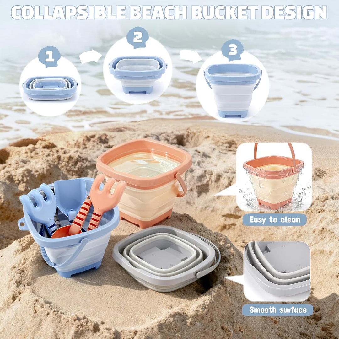Dreamon Sandspielzeug Strandspielzeug Kinder, 18 PCS Reise Sandspielzeug mit Faltbarer Eimer, Sandka