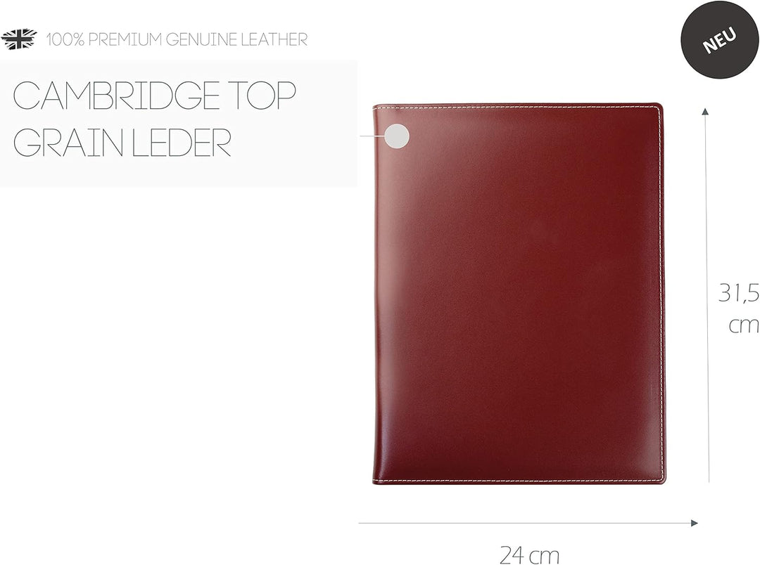 DELMON VARONE - Personalisierbare Schreibmappe DIN A4 aus Cambridge Top Grain Leder rot, Organizer K