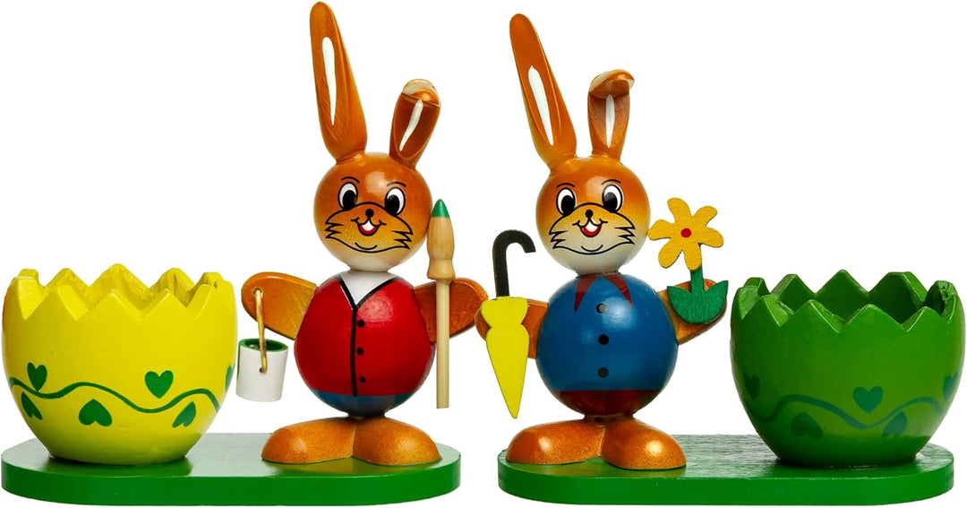 SIKORA OD08 Osterdeko Eierbecher aus Holz im 2er Set | handbemalte & dekorative Osterhasen Deko Figu