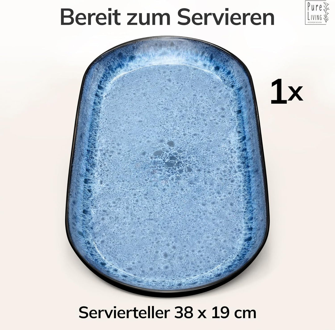 Steingut Servier Teller Gross Ibiza TESTSIEGER, Traumhafte Mediterrane Steingut Servierplatte, Servi