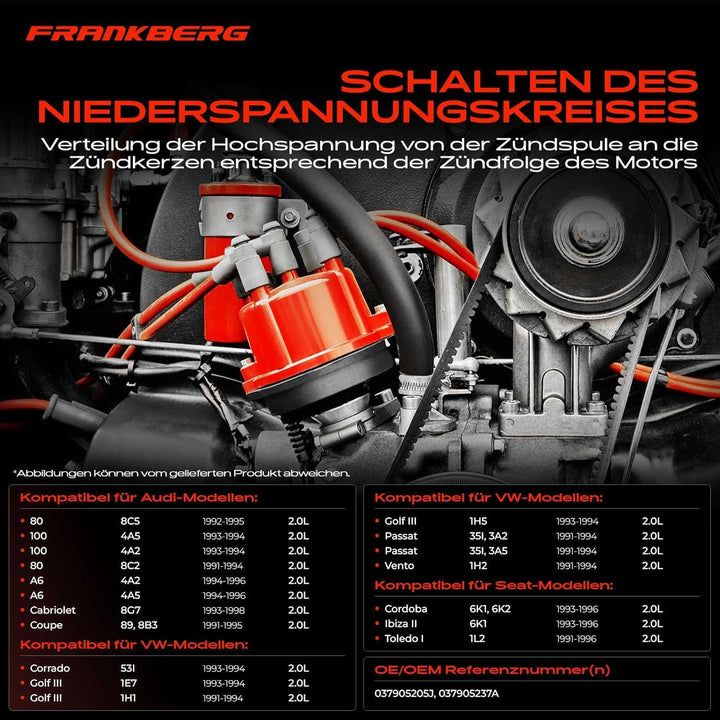 Frankberg Zündverteiler Verteiler Kappe Kompatibel mit A6 1994-1996 Ibiza II 1993-1996 Golf III 1991