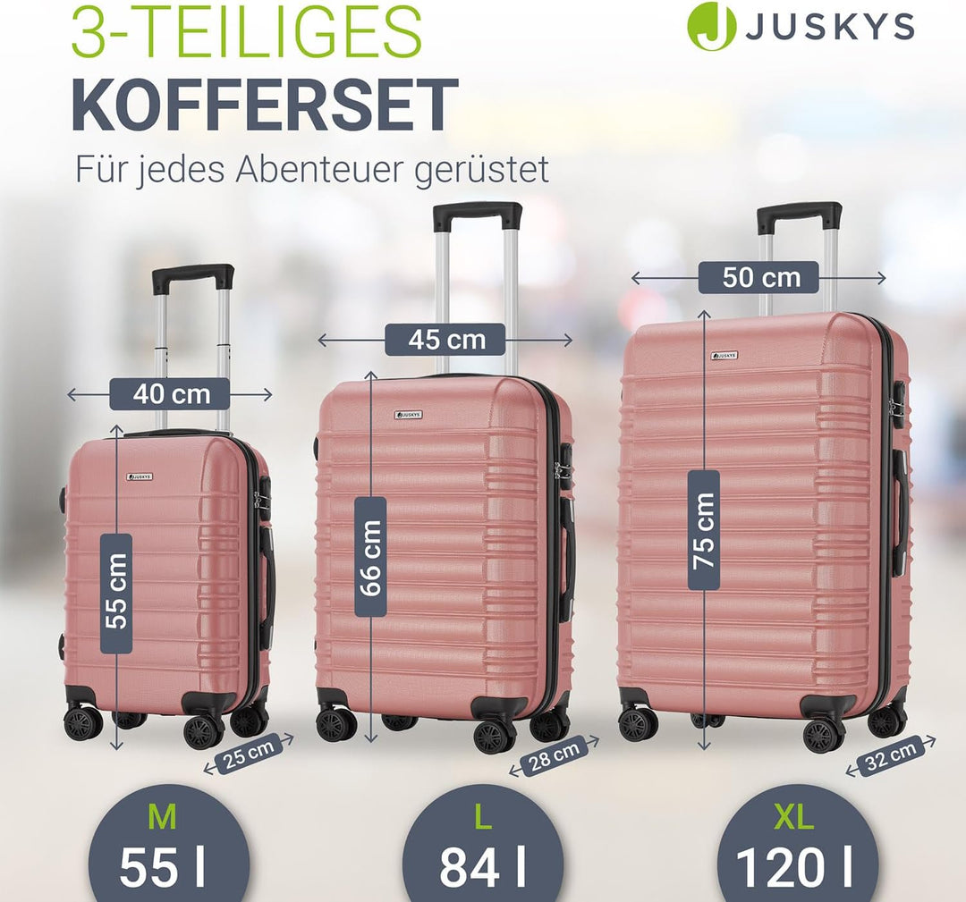Juskys Hartschale Kofferset Reisekoffer 3 teilig - Zahlenschloss, geräuscharme 360° Rollen gross, Te
