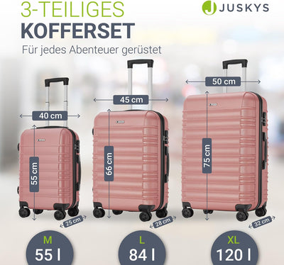 Juskys Hartschale Kofferset Reisekoffer 3 teilig - Zahlenschloss, geräuscharme 360° Rollen gross, Te