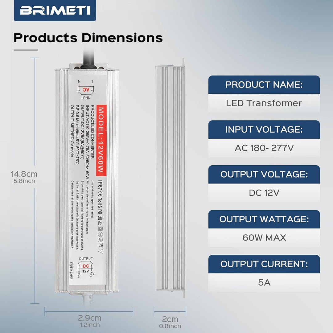 BRIMETI LED Trafo 12V 60W Wasserdicht IP67 LED Treiber Netzteil, Schaltnetzteil LED Transformator 5A