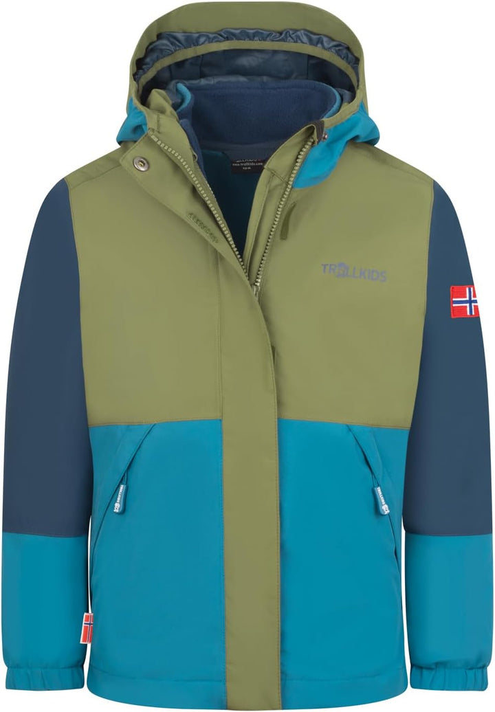 Trollkids wasserdichte atmungsaktive Kinder 3in1 Jacke mit verstellbarer Kapuze und Strickfleece-Inn