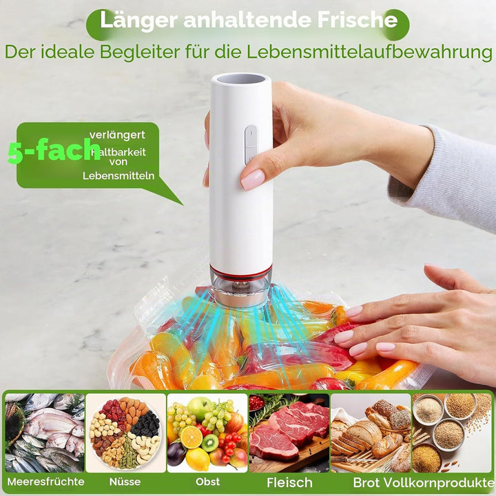 Handliche Vakuumiergerät，Vakuumiergerät Klein, Handvakuumierer，mit 30 Wiederverwendbare Vakuumbeutel