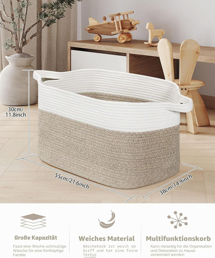 Faltbarer Wäschekorb, Korb Aufbewahrung, 63L Grosse Wäschesammler, Laundry Baskets aus Baumwolle, Ge