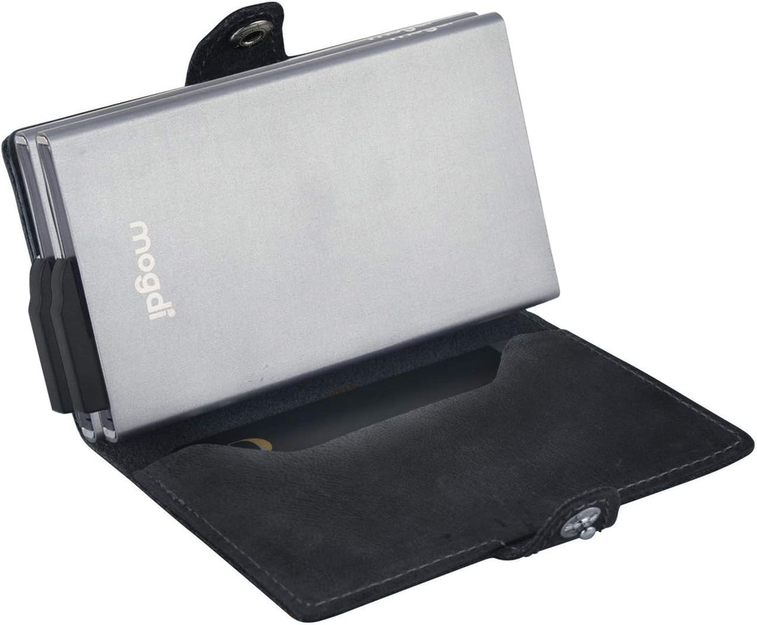 mogdi Duo Black Premium Herren Portmonee RFID Schutz Kartenetui Business Geldbörse feinstes A++ Echt