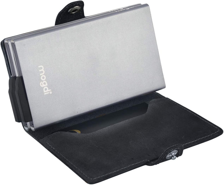 mogdi Duo Black Premium Herren Portmonee RFID Schutz Kartenetui Business Geldbörse feinstes A++ Echt