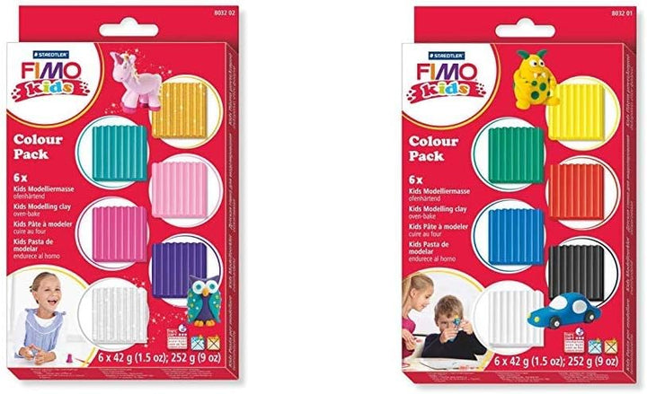 Staedtler 8032 02 Modelliermasse Fimo Kids ofenhärtend, Materialpackung Girlie, attraktive, mit 6 Bl