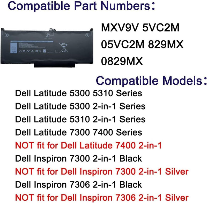 ASKC MXV9V Laptop Akku für Dell Latitude 5300 5310 7300 7400 Latitude 5300 2-in-1 5310 2-in-1 Inspir