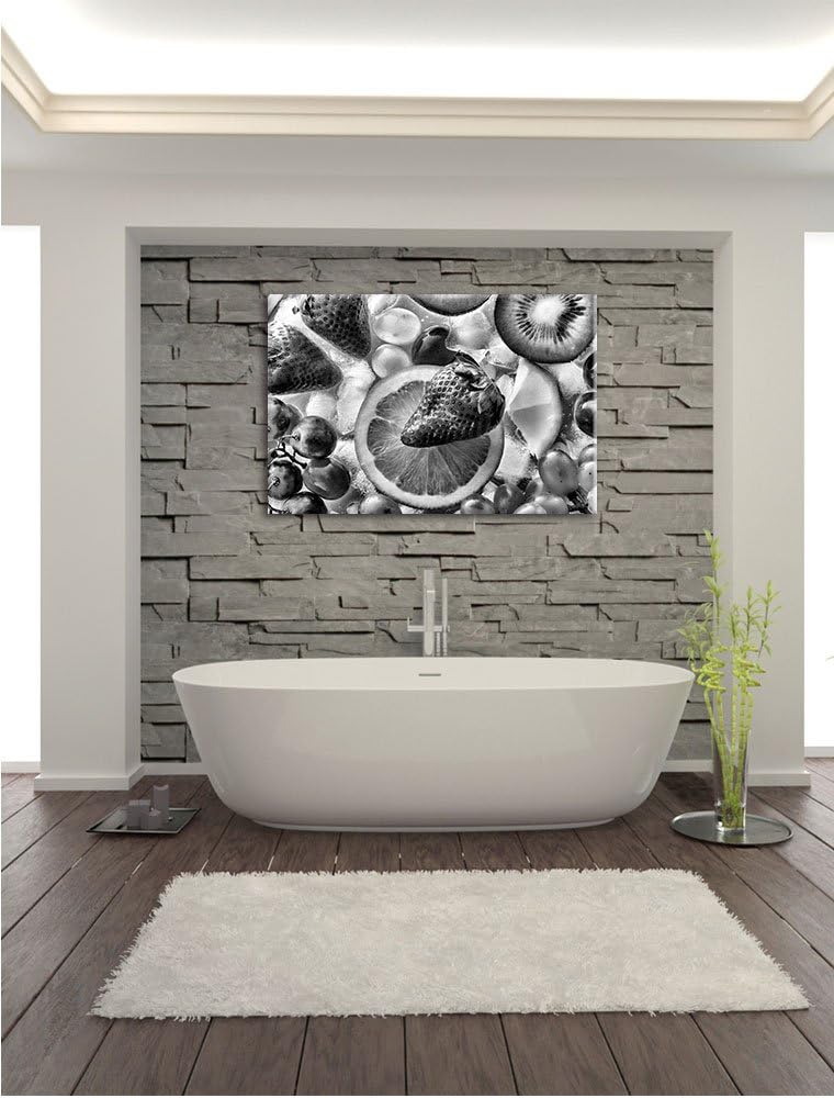 Pixxprint Kiwi Apfel Birne Obst Obstsalat / 100x70cm Leinwandbild bespannt auf Holzrahmen/Wandbild K