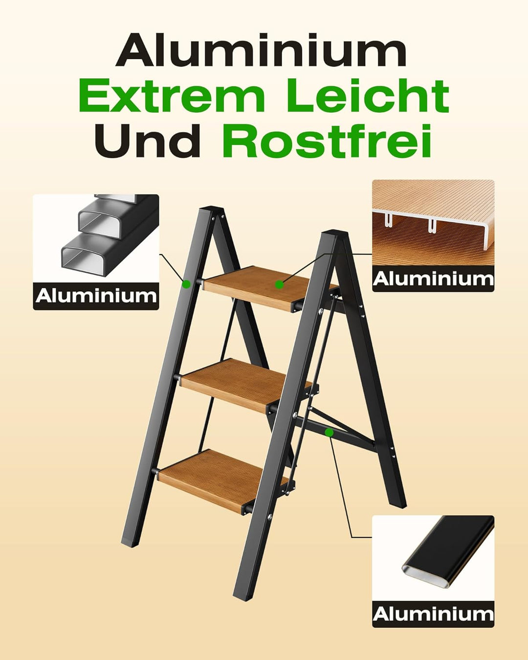 Trittleiter 3 Stufen klappbar,Tritthocker aus Aluminium | 150 kg Tragfähigkeit,Leiter mit rutschfest