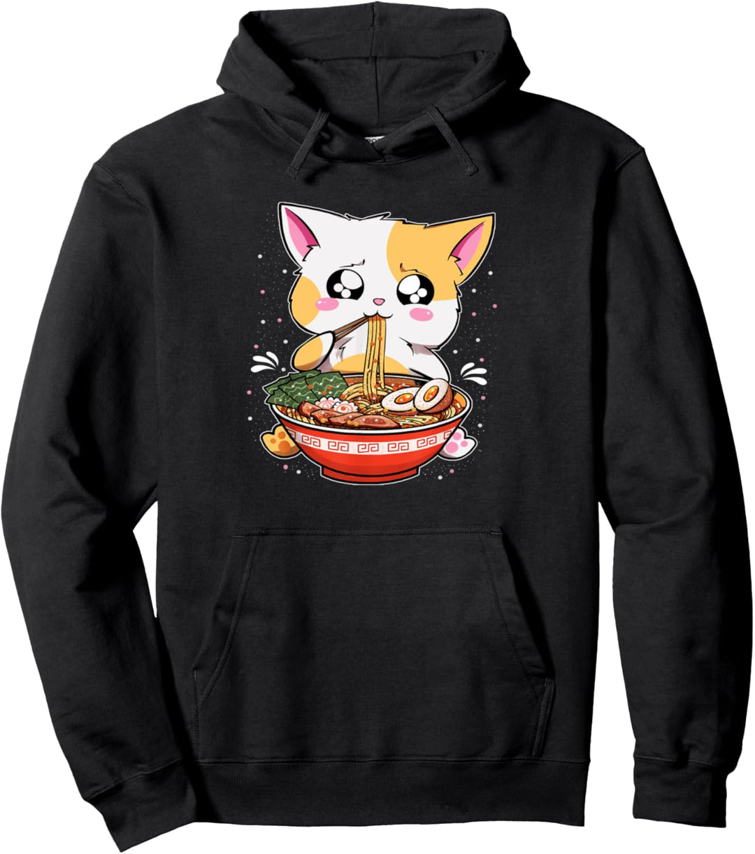 Ramen essende Katze Kawaii Anime Baka japanisches Pullover Hoodie