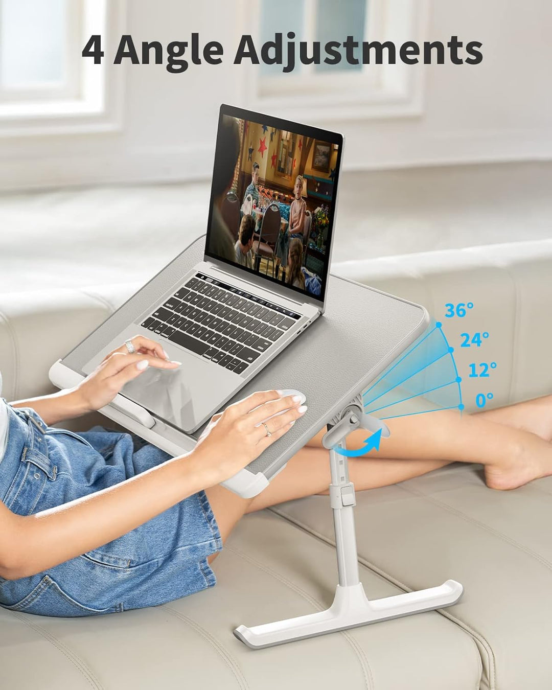 Tisch Bett, SAIJI 100% E0 Eco Holzplatte, Laptoptisch Höhe Winkel verstellbar , Rodelfüsse leicht be