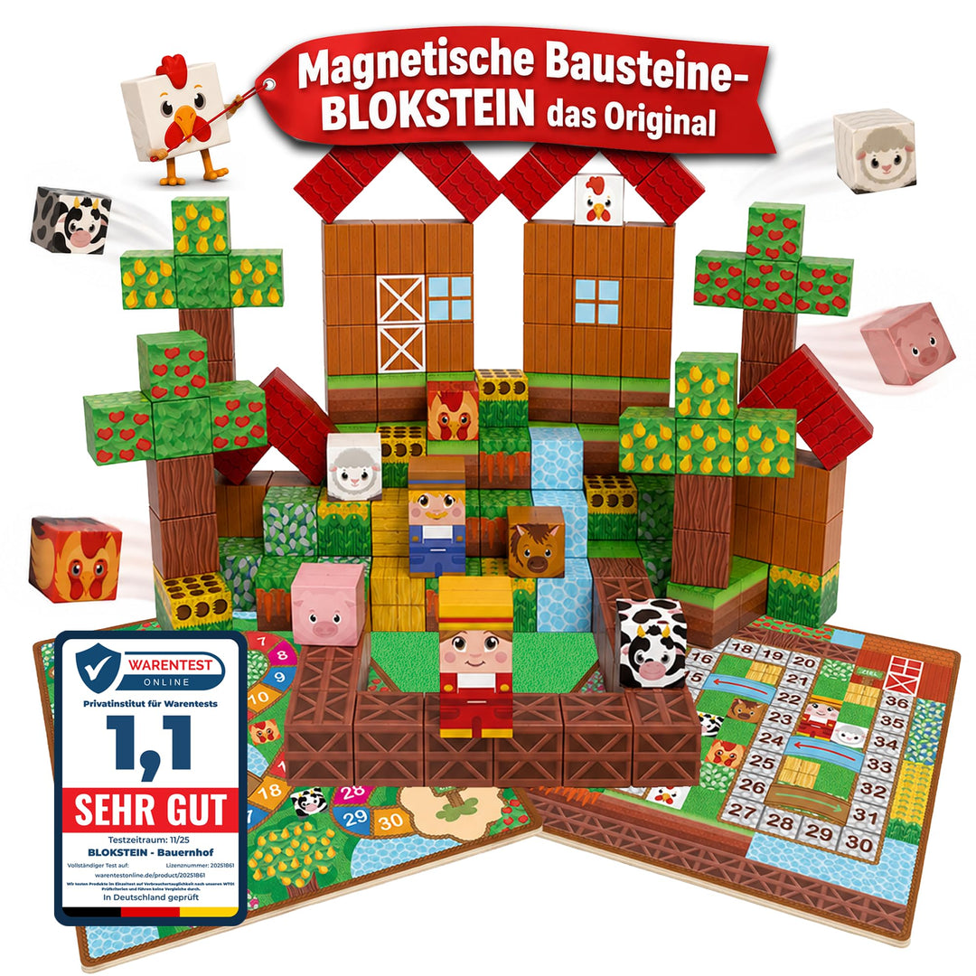 Magnetische Bausteine inkl. Brett- & Spielkarten I 154 Teile I 2,5 cm grosse Magnetbausteine I Monte