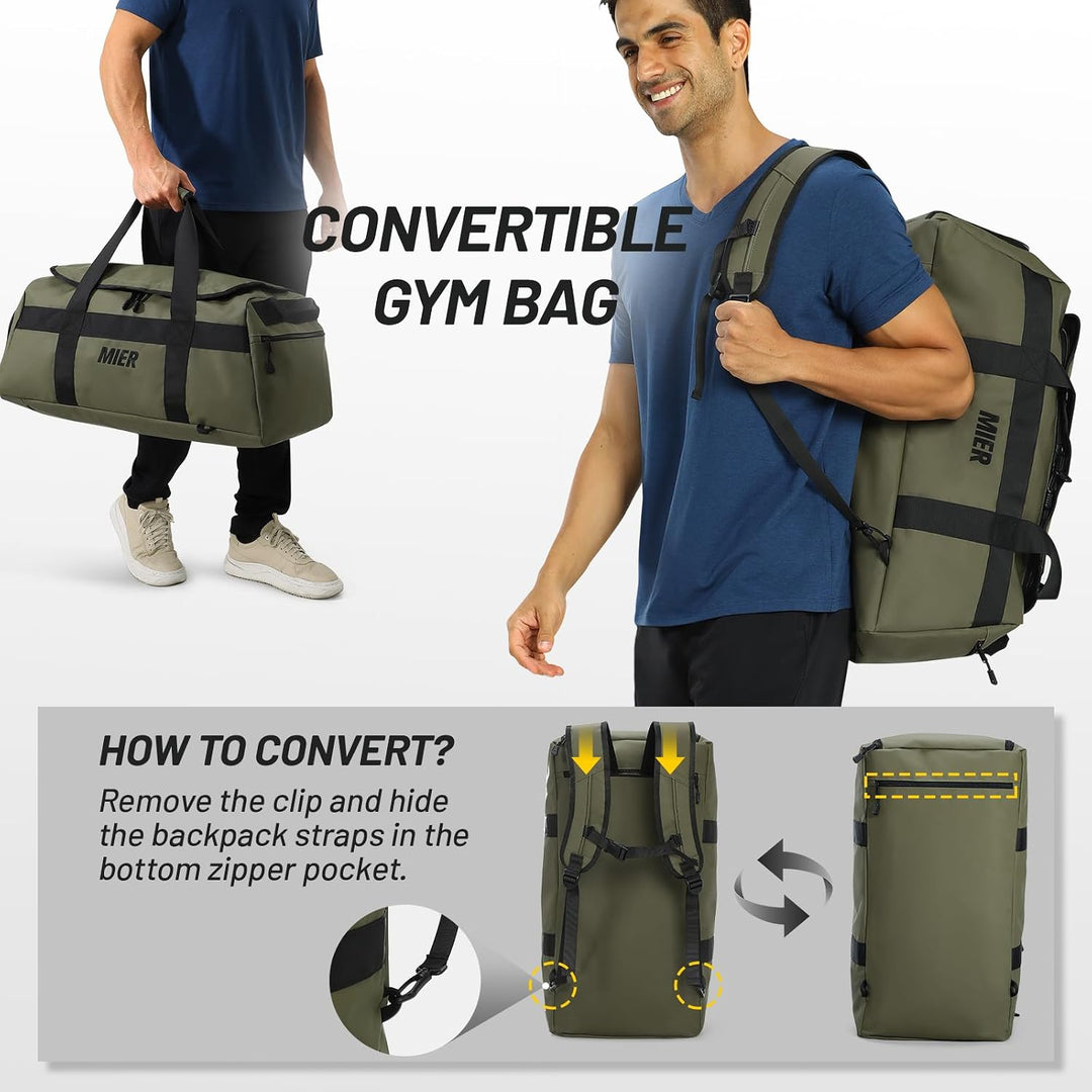 MIER Sporttasche 60L, Reisetasche Rucksack, Schuhfach, Weekender, Reisen, Grün, Grün