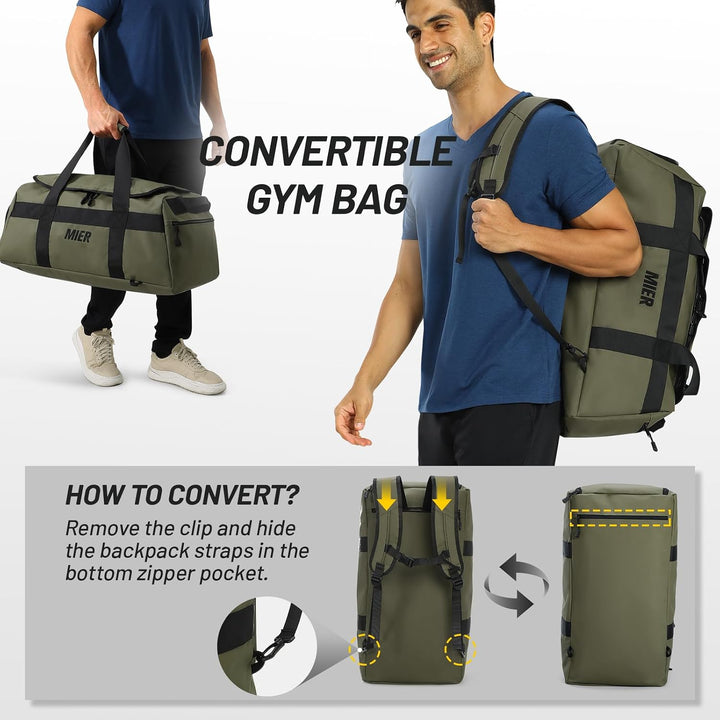 MIER Sporttasche 60L, Reisetasche Rucksack, Schuhfach, Weekender, Reisen, Grün, Grün