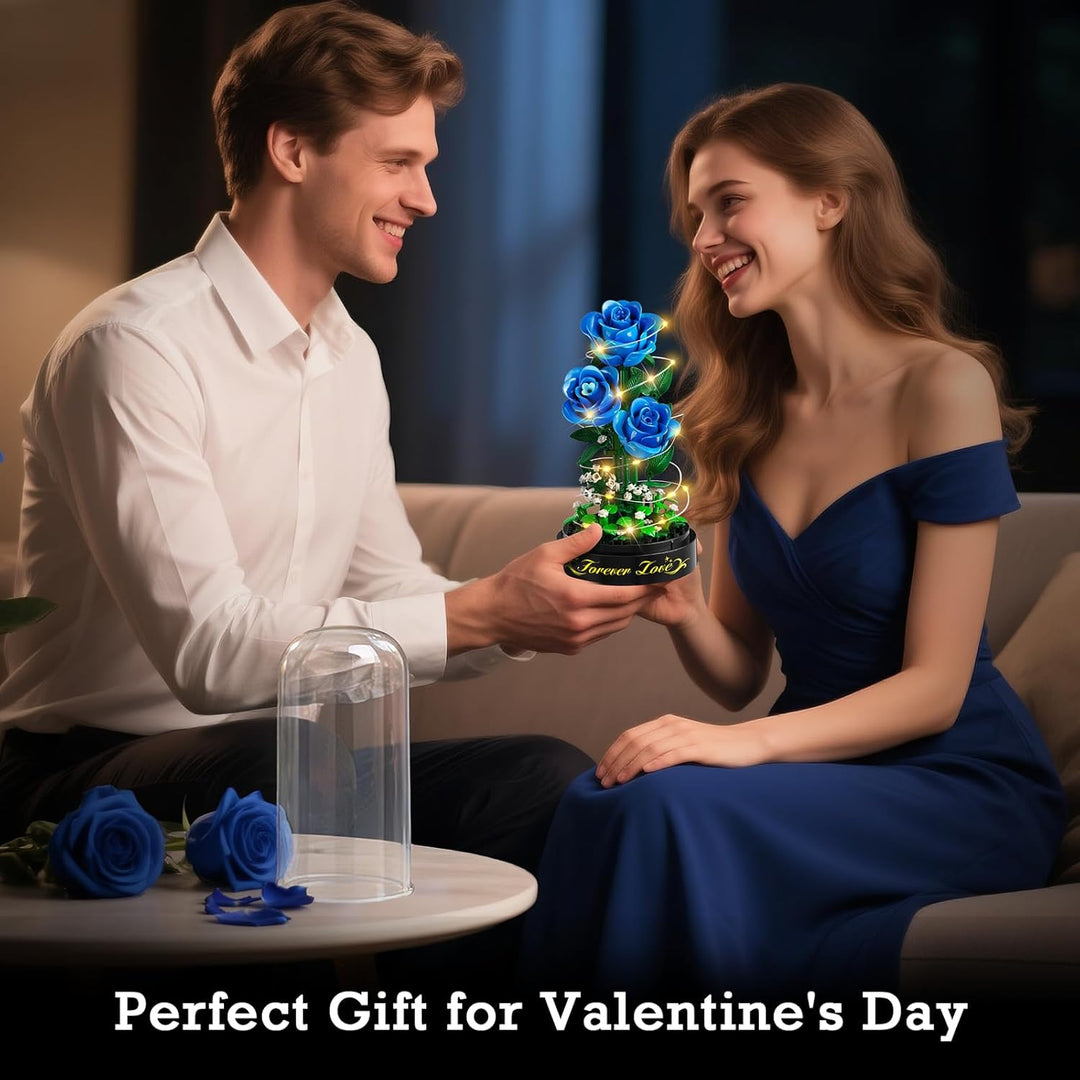 HiWEEGO Blumen Rosen Bauset mit LED Licht & Abdeckung – 219 Teile Rosenstrauss Ostergeschenke, 3,6 M