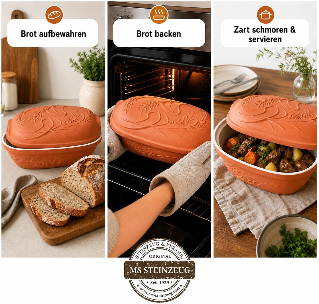 Brottopf Terrakotta TerraStone mit weisser Innenglasur Brot backen Rezepte