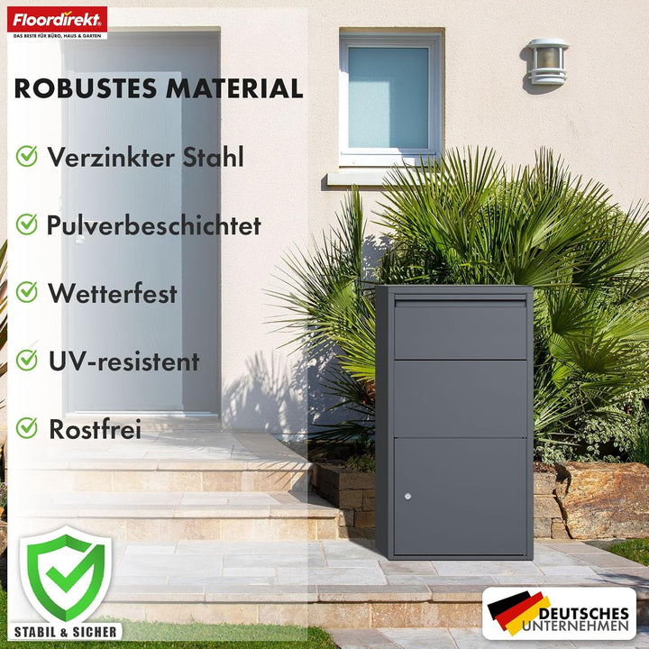 Floordirekt Briefkasten und Paketbox rostfrei und massiv, Paketbriefkasten XXL, Standbriefkasten mod