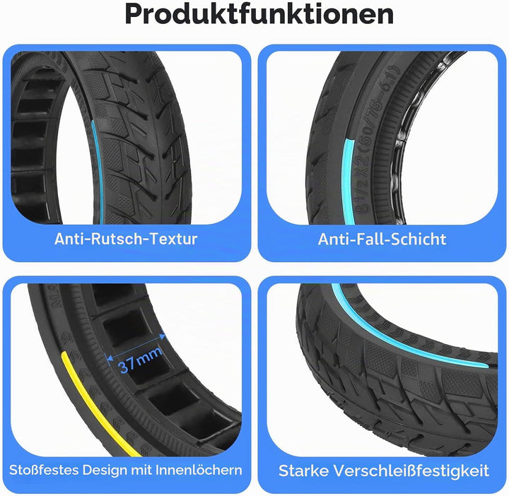 HPGAAVD 8,5 Zoll E Scooter Solid Reifen 2 Stück，50/75-6.1 Elektroroller Vollgummireifen für Xiaomi M