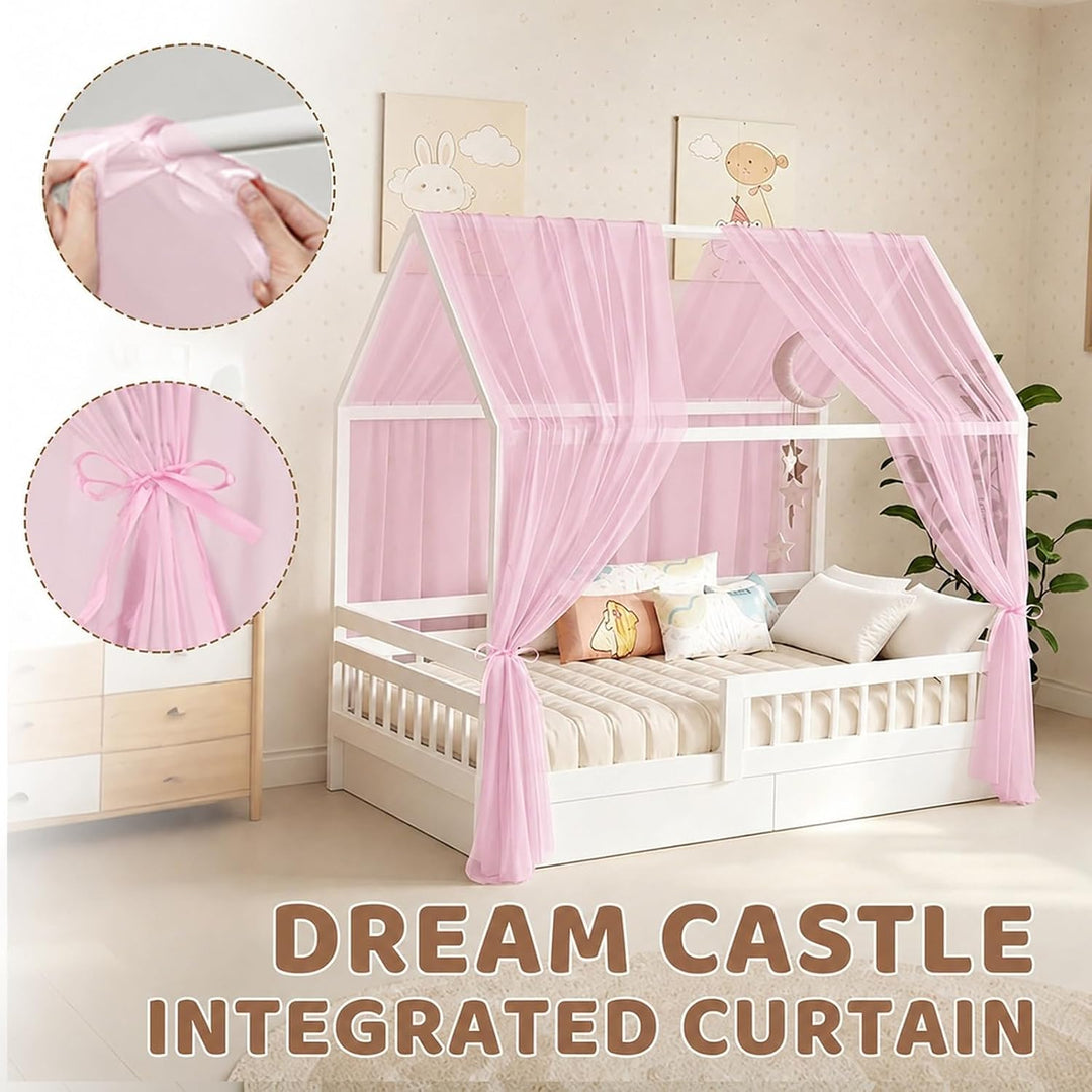 2 Stück Hausbett Himmel 350 x 150 cm Weich und Atmungsaktiv Baldachin Kinderzimmer Deko Betthimmel H