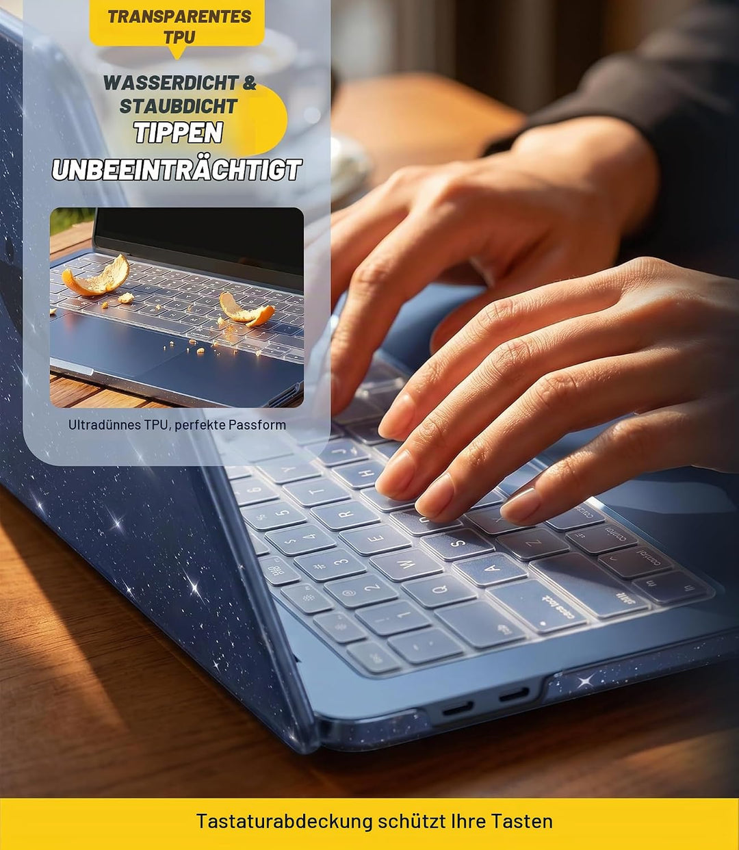 NEWZEROL Hülle + 3 Stück Schutzfolie Kompatibel für MacBook Neo, Glitzer Hülle + Gehärtetes Glas + T