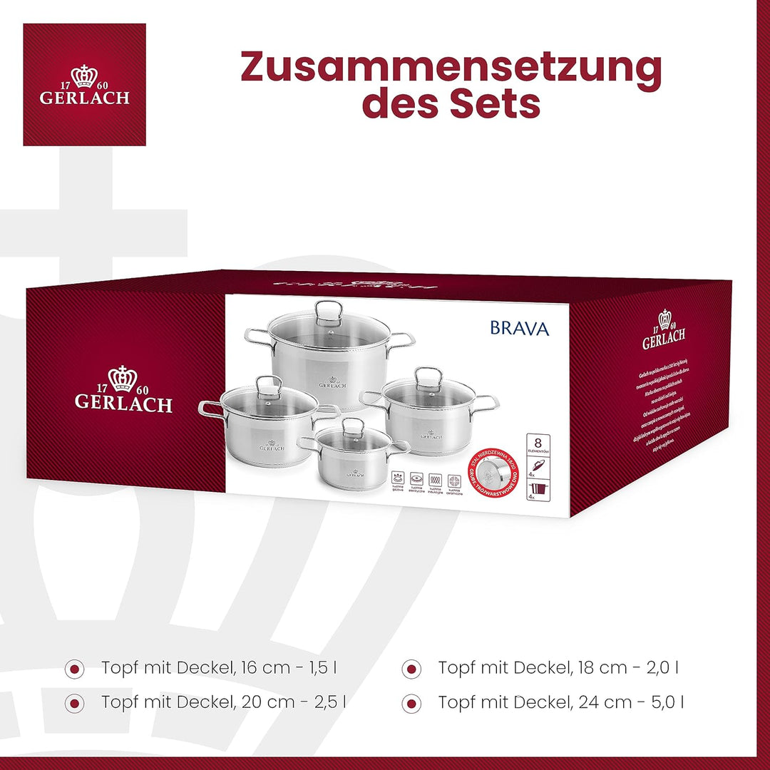 Gerlach 1760 Brava Topf-Set Edelstahl Kochtopf-Set Induktion Induktionstöpfe-Set Töpfe-Set Induktion