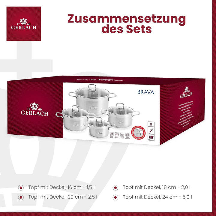 Gerlach 1760 Brava Topf-Set Edelstahl Kochtopf-Set Induktion Induktionstöpfe-Set Töpfe-Set Induktion